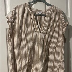 Time and Tru Beige & White Striped Split-Neck Tunic